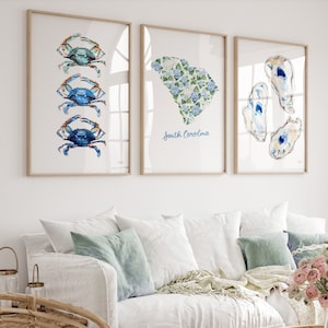 South Carolina Art, South Carolina Print, Coastal Wall Art, Coastal Art by Michelle Mospens, Watercolor South Carolina Prints Set of 3