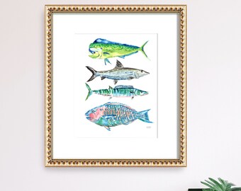 Fish Artwork, Fish Print, Tropical Fish Wall Art, Watercolor Fish Decor, Coastal Wall Art, Beach House Art, Coastal Kitchen Decor