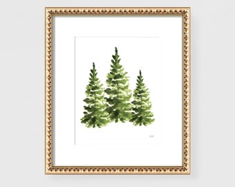 Pine Tree Print, Evergreen Pine Trees Wall Art, Watercolor Pine Trees Art Print by Michelle Mospens