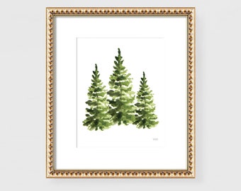 PINE TREES Watercolor Print by Michelle Mospens, Pine Tree Wall Art