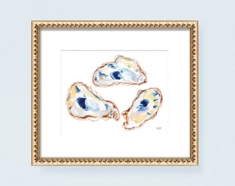 Oyster Painting Oyster Print Watercolor Oysters Art Oyster Shells Print Wall Art Seashells Print, Coastal Beach Decor Coastal Wall Art Print