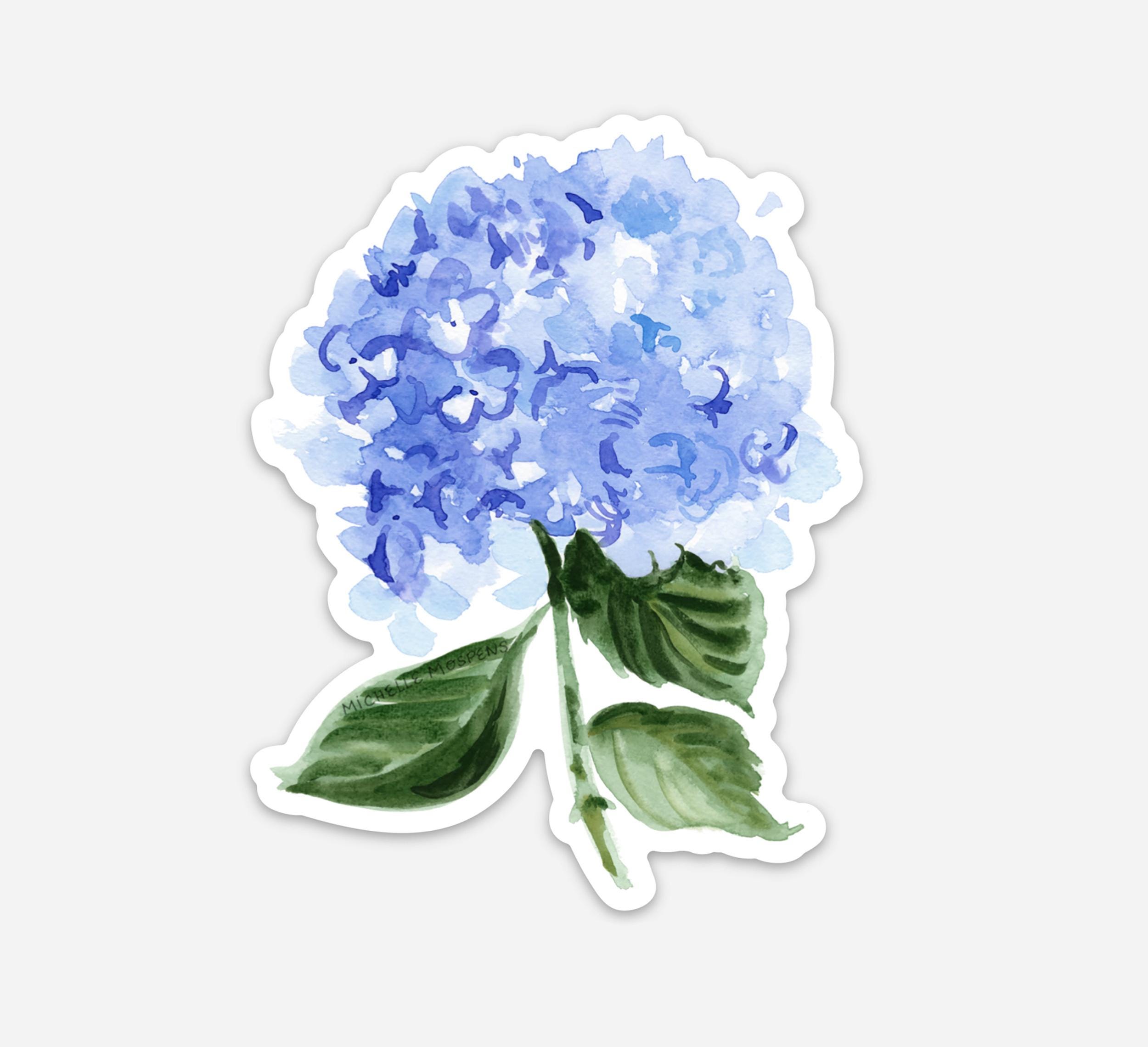 Cute Hydrangea Sticker, Watercolor Blue Hydrangea Flower Stickers by Michelle Mospens, Sticker to Decorate Your Phone, Waterbottle, Laptop