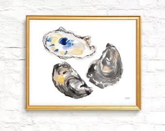 Oyster Art, Oyster Painting, Sea Shell Art, Coastal Wall Art Decor, Coastal Art by Michelle Mospens