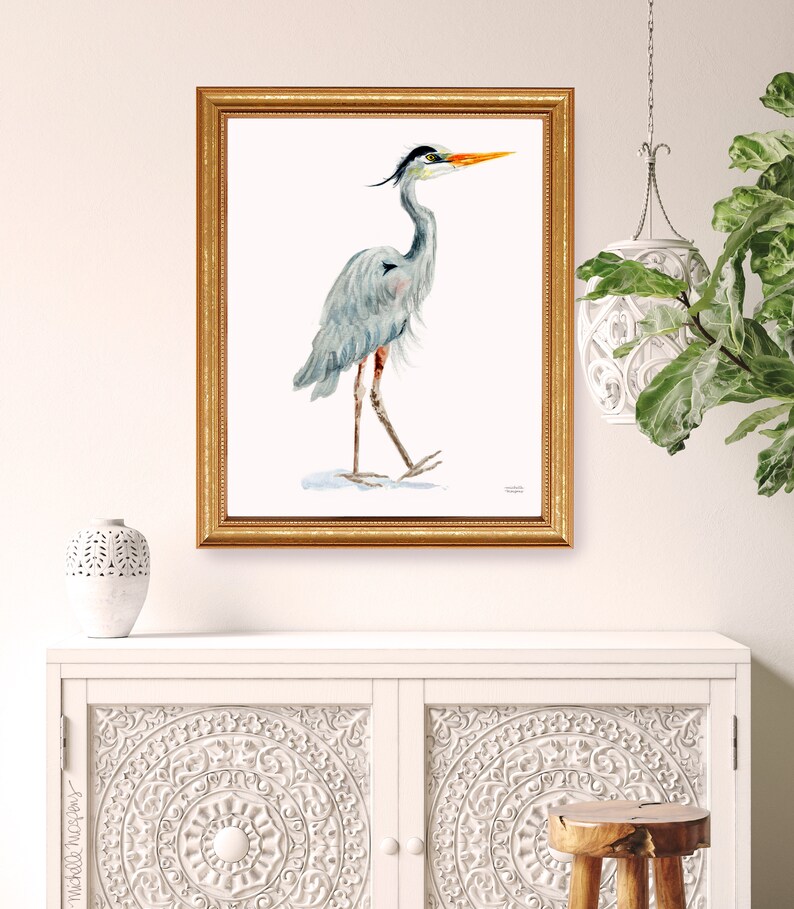 Heron Print, Blue Heron Art, Coastal Wall Art, Watercolor Heron Painting by Michelle Mospens, South Carolina Art, South Carolina Gift image 4
