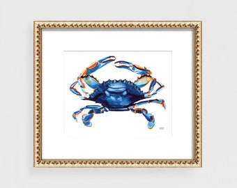 Cute Crab Print Coastal Wall Art Beach House Art Crab Print Blue and White Decor Modern Nautical Nursery Crab Art Print