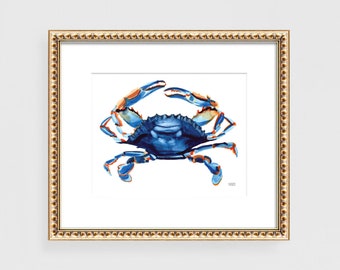 Crab Watercolor Art Print, Coastal Wall Art, Maryland Crab Nautical Decor, Watercolor Crab