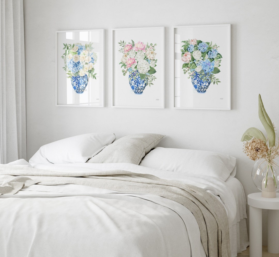 Set of Chinoiserie floral and pink ginger jar prints, unframed main image 1
