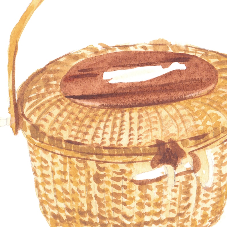 Nantucket Basket Art Print, Coastal Wall Art, New England Nautical Decor, Watercolor Nantucket Basket Painting by Michelle Mospens image 3