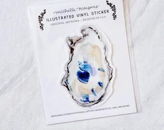 Cute Oyster Shell Sticker, Watercolor Coastal Stickers by Michelle Mospens, Seashell Sticker to Decorate Your Phone, Waterbottle, Laptop