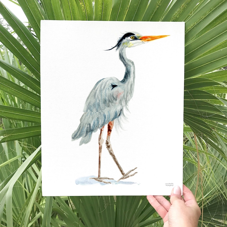 Heron Print, Blue Heron Art, Coastal Wall Art, Watercolor Heron Painting by Michelle Mospens, South Carolina Art, South Carolina Gift image 2