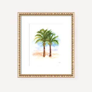 Palm Tree Art Print, Watercolor Palm Trees Beach Coastal Wall Art Print by Michelle Mospens, Palm Trees Watercolor Art, Beach House Art