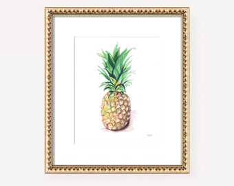 Pineapple Watercolor Painting Fruit Artwork Yellow and Green Modern Kitchen Wall Art Watercolor Pineapple Art Print