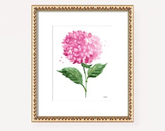 Pretty Hydrangea Print, Pink Hydrangea Botanical Print, Michelle Mospens Watercolor Hydrangea Wall Art, Summer Living Room Floral Decor
