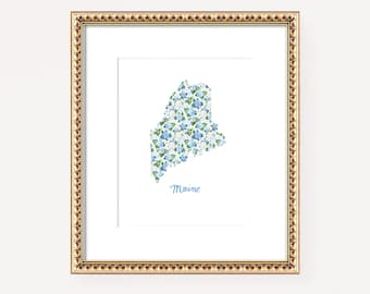 Maine Print, State of Maine Art, Home State Prints, State Wall Art, Unique Maine Gift, Housewarming Gift, Military Gift