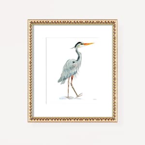 Heron Art, Watercolor Blue Heron Painting Print by Artist Michelle Mospens, Heron Ocean Bird Coastal Wall Art for Bedroom or Living Room