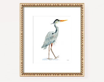 Heron Print, Blue Heron Art, Coastal Wall Art, Watercolor Heron Painting by Michelle Mospens, South Carolina Art, South Carolina Gift