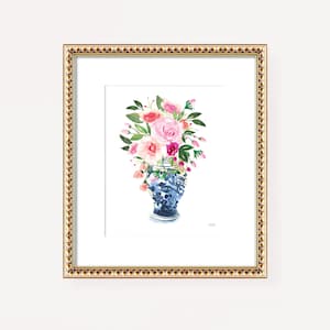 Ginger Jar Floral Print: Chinoiserie Botanical Watercolor Wall Art