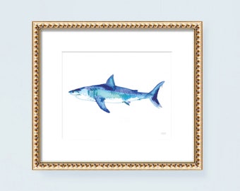 Coastal Decor Watercolor Shark Painting Watercolor Art Print