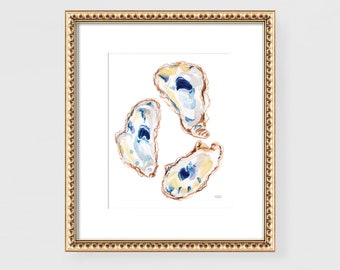 Watercolor Oysters Art, Oyster Watercolor Painting, Oyster Shells Art, Coastal Beach Decor, Watercolor Wall Art Print by Michelle Mospens