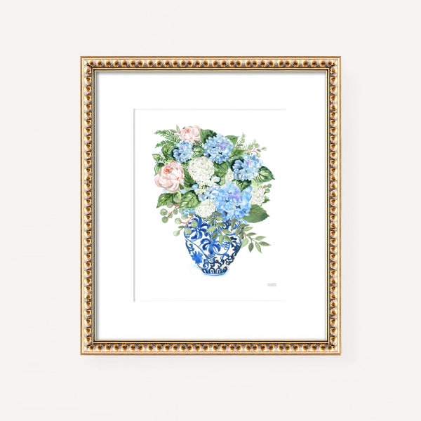 Hydrangea Print, Hydrangea Art, Hydrangea Painting, Ginger Jar Print, Blue Hydrangea Print, Hydrangea Blue and White Chinoiserie Print