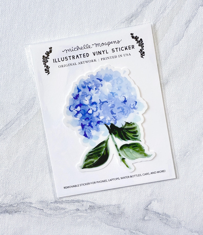 Cute Hydrangea Sticker, Watercolor Blue Hydrangea Flower Stickers by Michelle Mospens, Sticker to Decorate Your Phone, Waterbottle, Laptop image 1