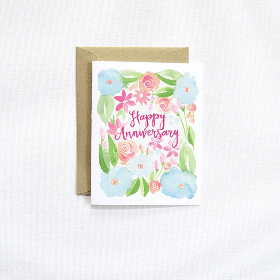 Happy Anniversary Card Anniversary Card Floral Watercolor Etsy