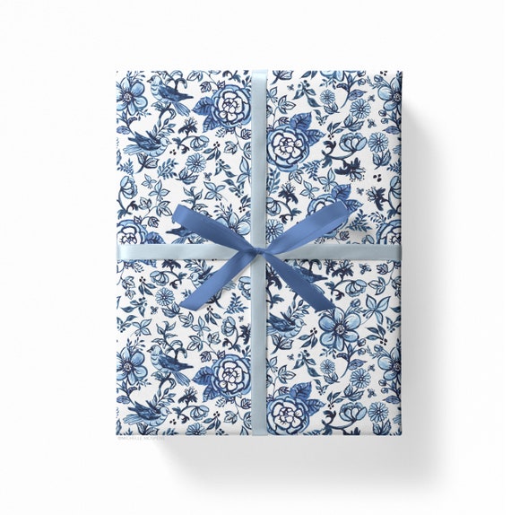 Blue and White Wrapping Paper Cute Wrapping Paper Blue Chinoiserie Gift Wrap  Blue Gift Wrapping Paper Birthday Wrapping Sheets 