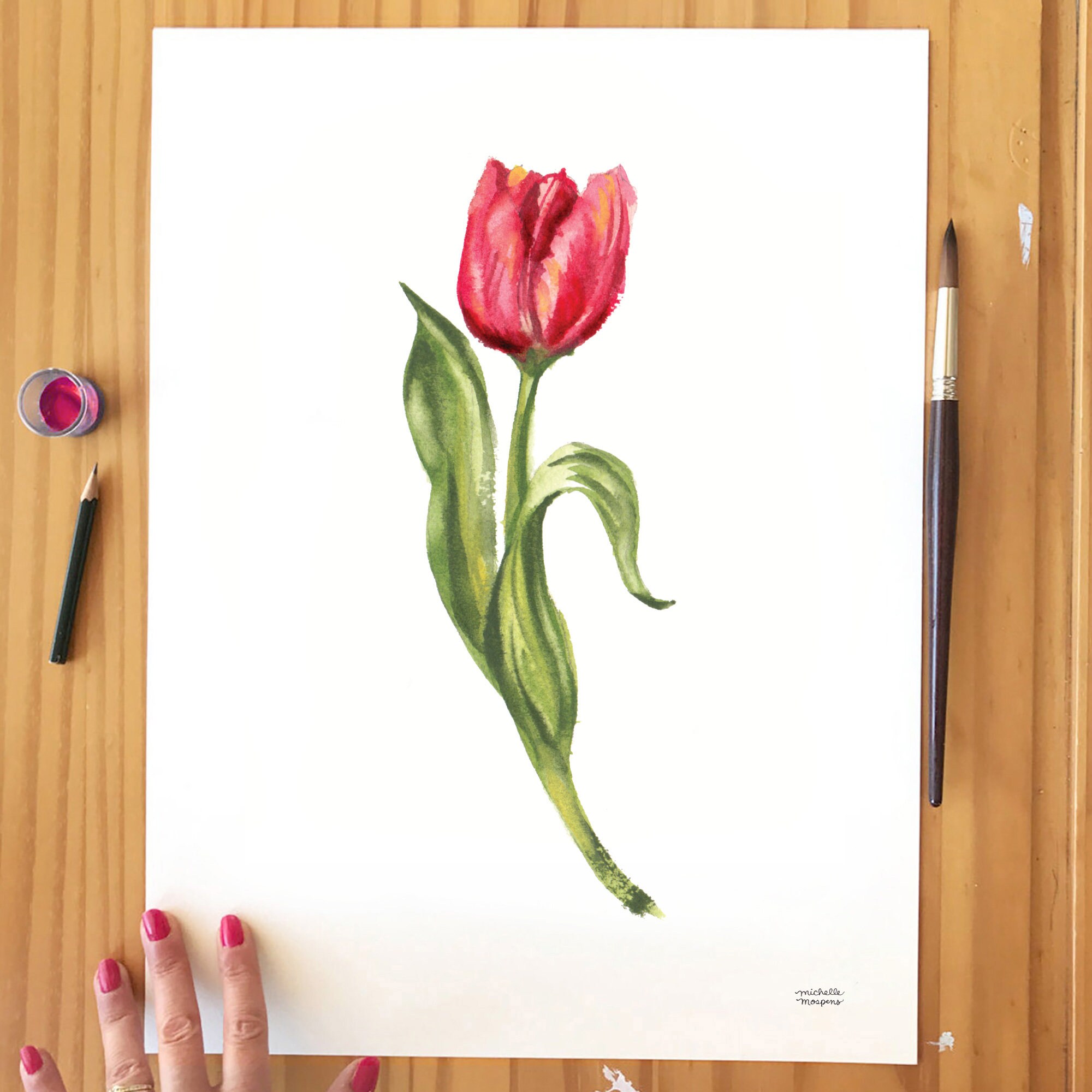 Blooming Tulip Watercolor Print / Tulip Print / Botanical | Etsy