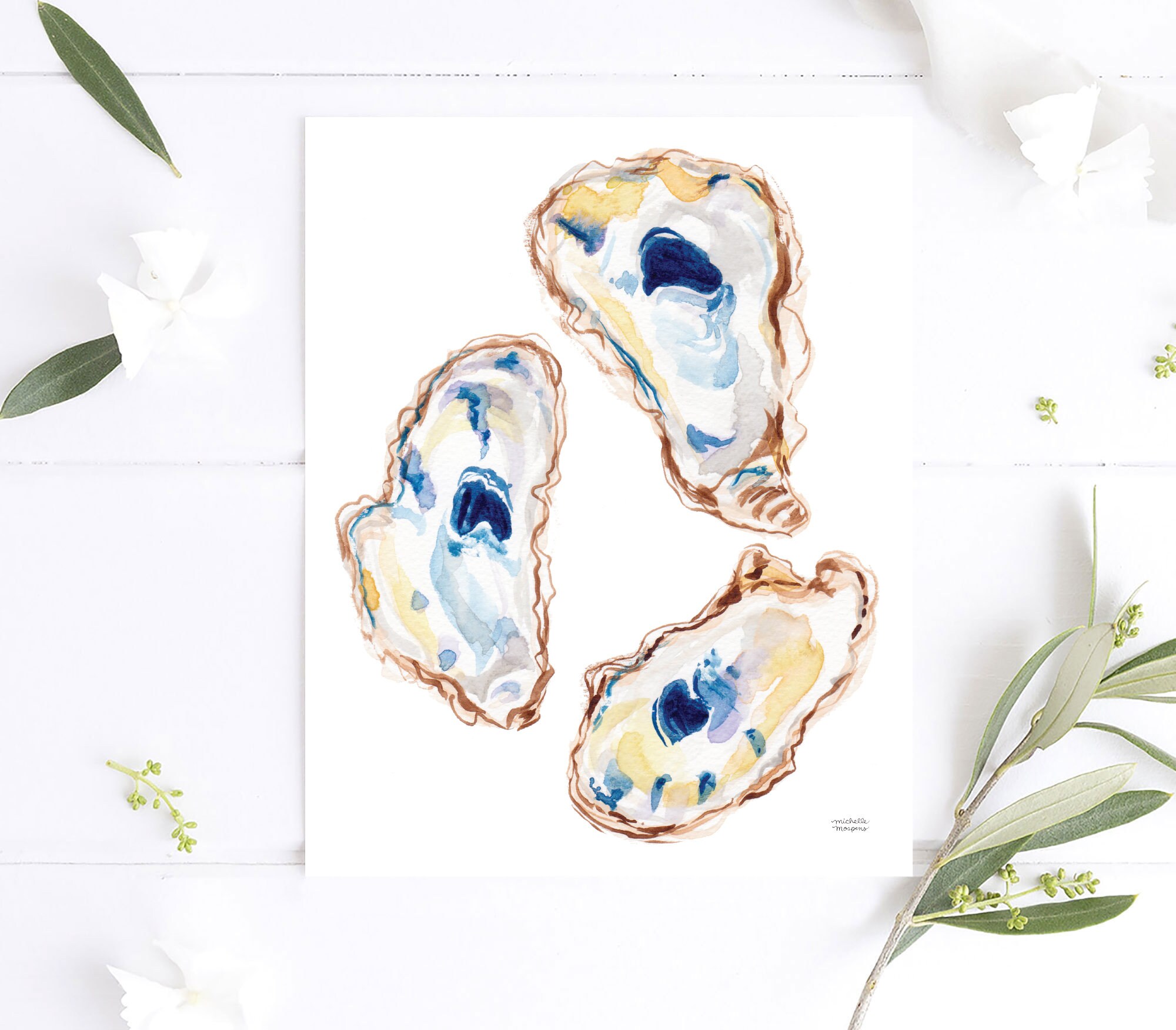 Watercolor Oysters Art, Oyster Watercolor Painting, Oyster Shells Art ...