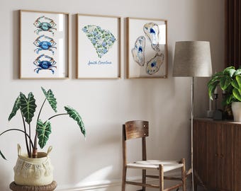 South Carolina Art, South Carolina Print, Coastal Wall Art, Coastal Art by Michelle Mospens, Watercolor South Carolina Prints Set of 3