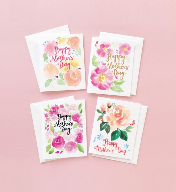 Mother's Day Cards Set | Mother Day Cards | Mother's Day Cards Pack 4 Designs | Happy Mother's Day Cards | Floral Mother's Day Cards