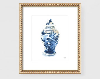 Ginger Jar Print, Grandmillennial Art, Watercolor Wall Art, Grandmillennial Decor, Ginger Jar Art, Chinoiserie Print