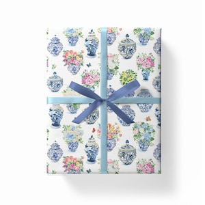 Wrapping Paper: Blue Vintage Floral gift Wrap, Birthday, Holiday