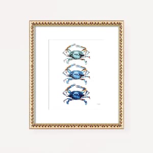 Blue Crabs Print Watercolor Painting Nautical Coastal Beach Art Seaside Decor Maryland Blue Crab