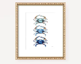 BLUE CRABS Print, Watercolor Crabs Print by Michelle Mospens, Coastal Wall Art