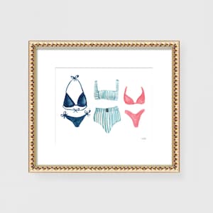 Watercolor Swimsuit Art Print: Beach House Coastal Wall Decor