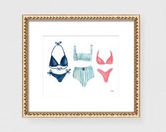 Bathing Suit Art, Swimsuit Art, Coastal Wall Art, Beach Decor, Watercolor Wall Art, Bikinis Art, Beach House Art