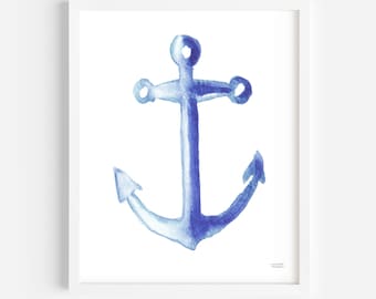 Cute Anchor Print Coastal Wall Art Beach House Art Anchor Print Blue and White Decor Modern Nautical Nursery Anchor Art Print