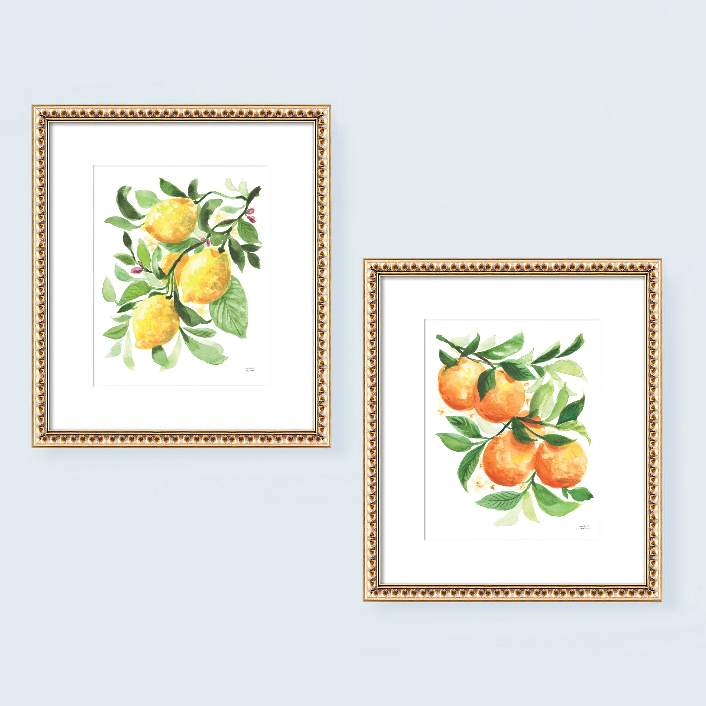 Fruit Gallery Wall Art Set of 2 Lemons Oranges Watercolor Etsy