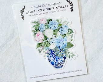 Cute Ginger Jar Bouquet Sticker, Watercolor Flowers Stickers by Michelle Mospens, Sticker to Decorate Your Phone, Waterbottle, Laptop