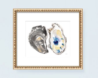 Oyster Shells Watercolor Print: Coastal Beach Decor by Michelle Mospens