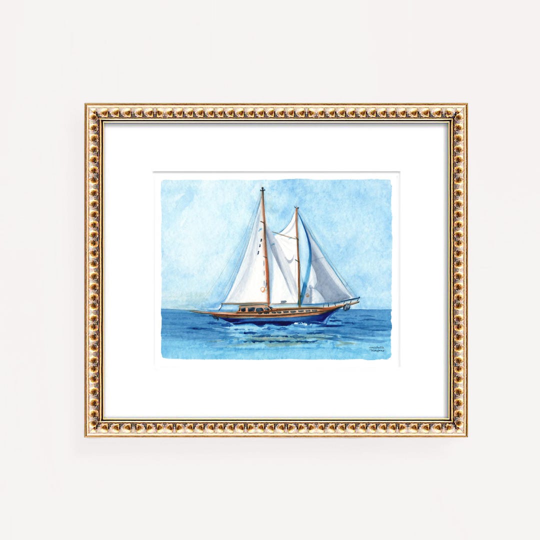 Watercolor Schooner Sailboat Print: Nautical Maritime Wall Art - Etsy