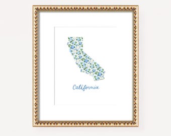 California Print, State of California Art, Home State Prints, State Wall Art, Unique California Gift, Housewarming Military Gift