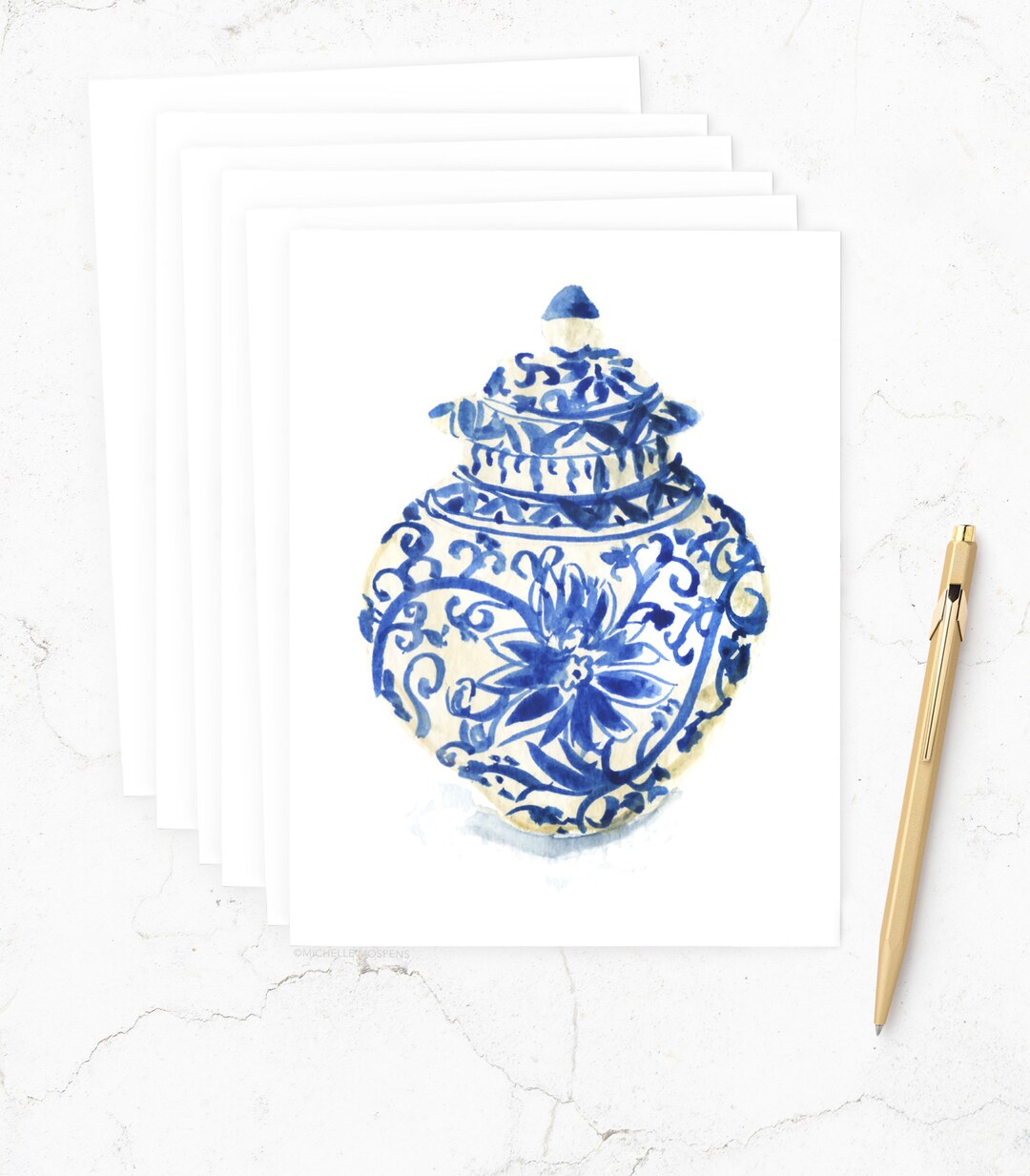 Chinoiserie Note Cards Ginger Jar Note Cards Cute Note Cards Folded