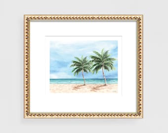 Key West Beach Print: Calming Palm Trees Watercolor Art
