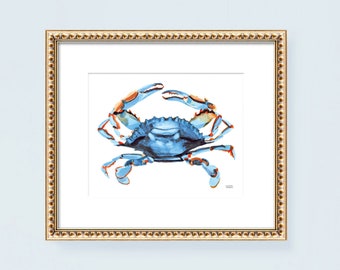 BLUE CRAB Print, Coastal Wall Art, Crab Watercolor Painting by Michelle Mospens, South Carolina Art, South Carolina Wall Art