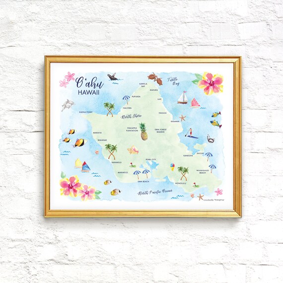 Oahu Hawaii Map Print Oahu Decor Oahu Hawaii Poster Oahu | Etsy
