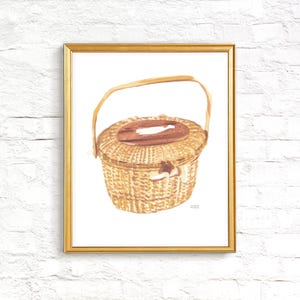 Nantucket Basket Art Print, Coastal Wall Art, New England Nautical Decor, Watercolor Nantucket Basket Painting by Michelle Mospens image 6