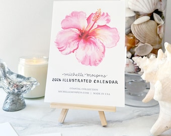 2027 Mini Calendar Beach Art by Illustrator Michelle Mospens, Cute Coastal Watercolor Art, Desk Calendar, Preppy Hostess Gift, Beachy Gift