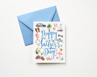 Happy Father's Day Card | Beach Father's Day Greeting Card | Illustrated Father's Day Card for Dad From Daughter | First Fathers Day Card